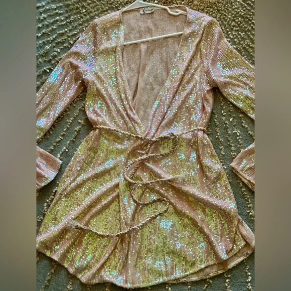 Free People Disco Daydream Sequin Kimono Dress Small | Boho Glam - Picture 9 of 15